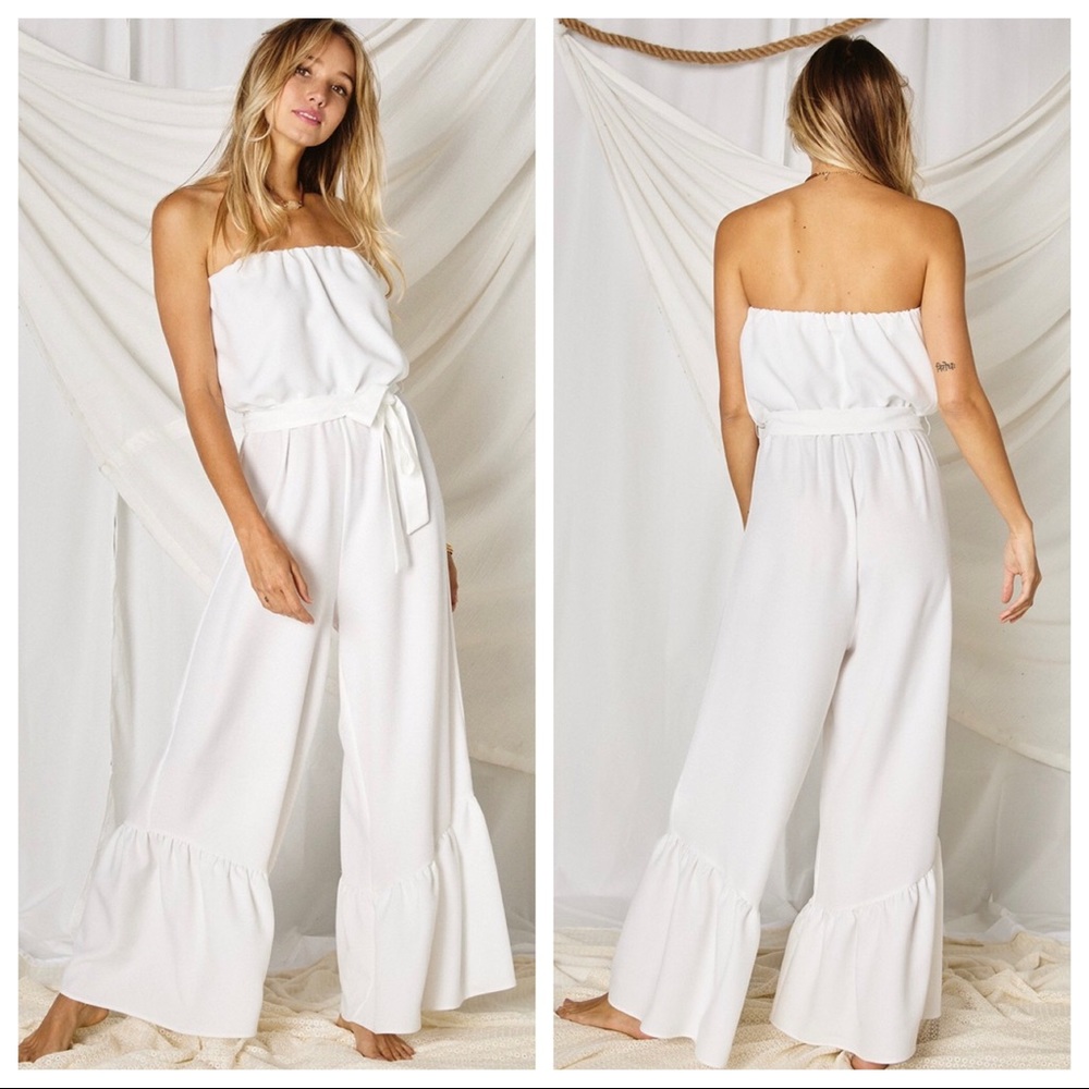 06 Boho White Fabulous Off-Shoulder Jumpsuit - Picture 4 of 5